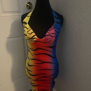 Colorful Zebra Print Mini Dress One Piece